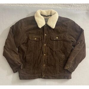 Lee Brown Corduroy Sherpa Lined Sherpa Collar Trucker Western Jacket Men's Large